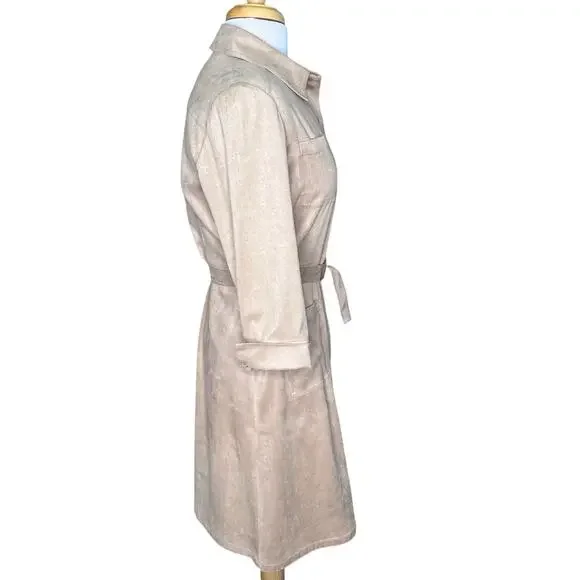 Talbots Petites Women’s Tan Faux Suede Belted Shirt Dress Size 8 EUC - Picture 7 of 12